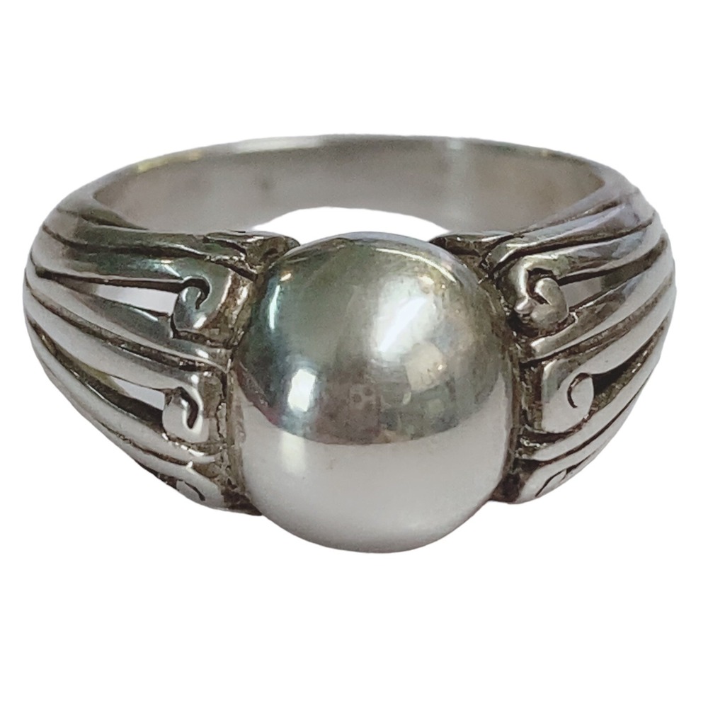 Sterling Silver 925 scroll Ball ring sz 5.75